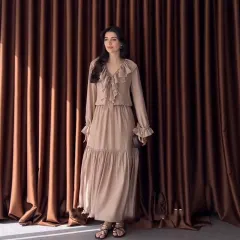 Women's Ruffled Elegant Casual Seaside Solid Colour Skirt Suit - Camel - View 1