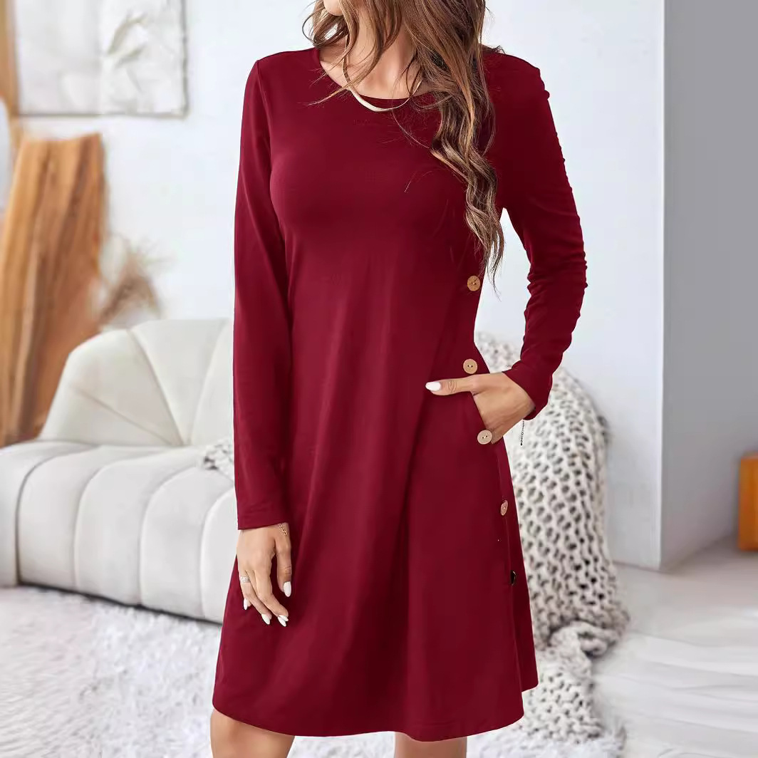 Elegant Round-neck Long-sleeved Dress Ladies