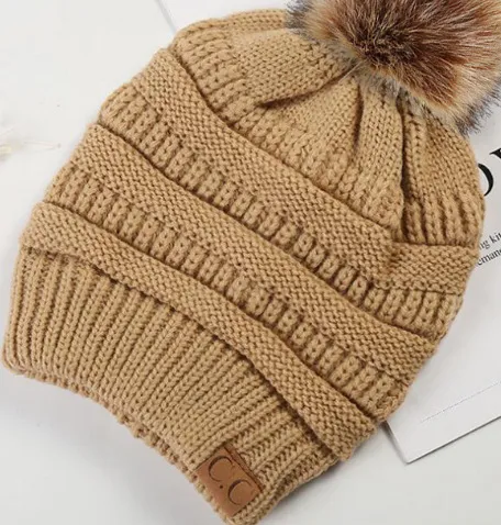 Warm Hat Thickening Not Fleece lined Knitting Plus Fur Ball Camel - Shop at LoveMi