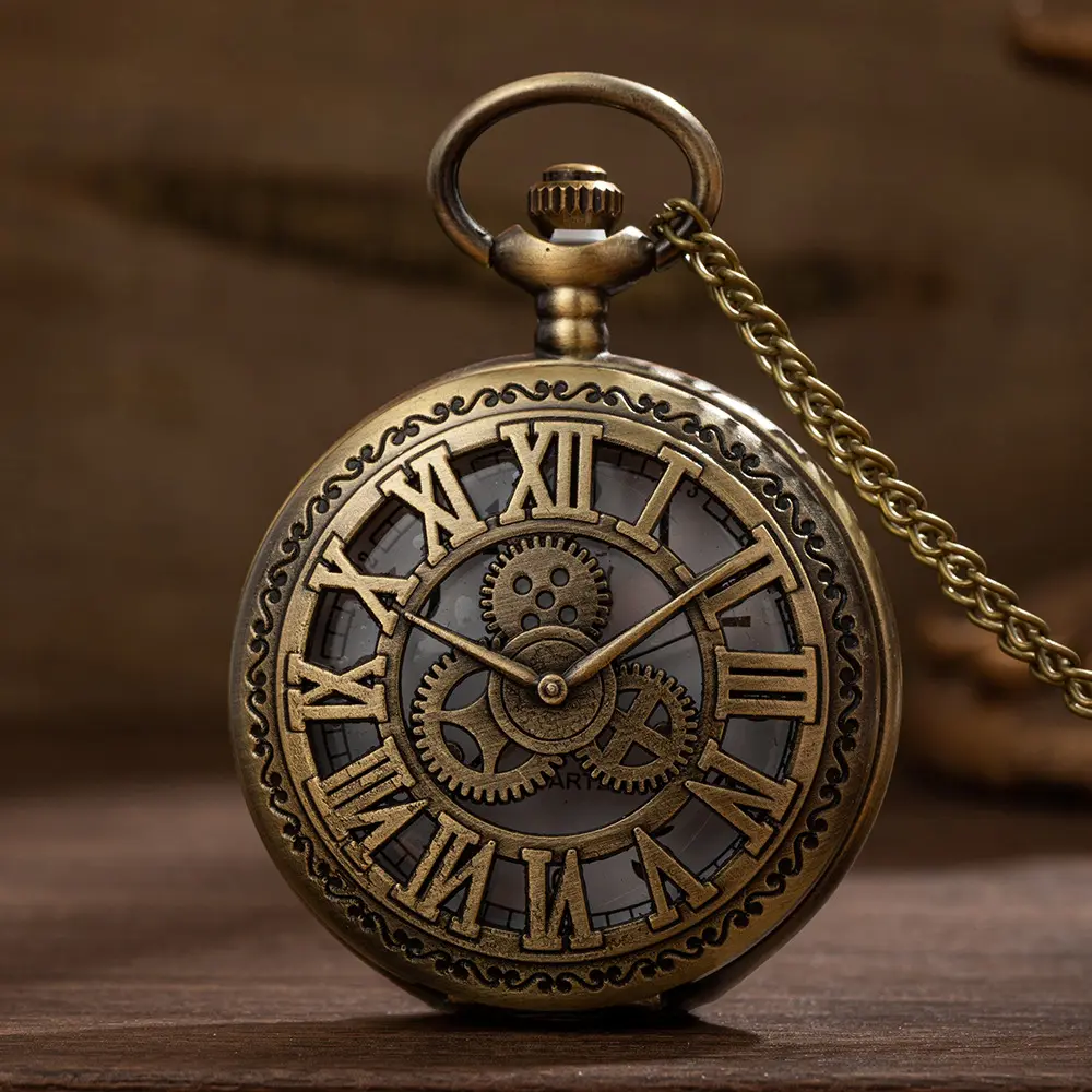 Hollow Classical Mechanical Parts Bronze Pocket Watch