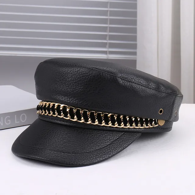 Artistic Retro Personality Light All matching Peaked Cap Black Hat Golden Chain - Shop at LoveMi