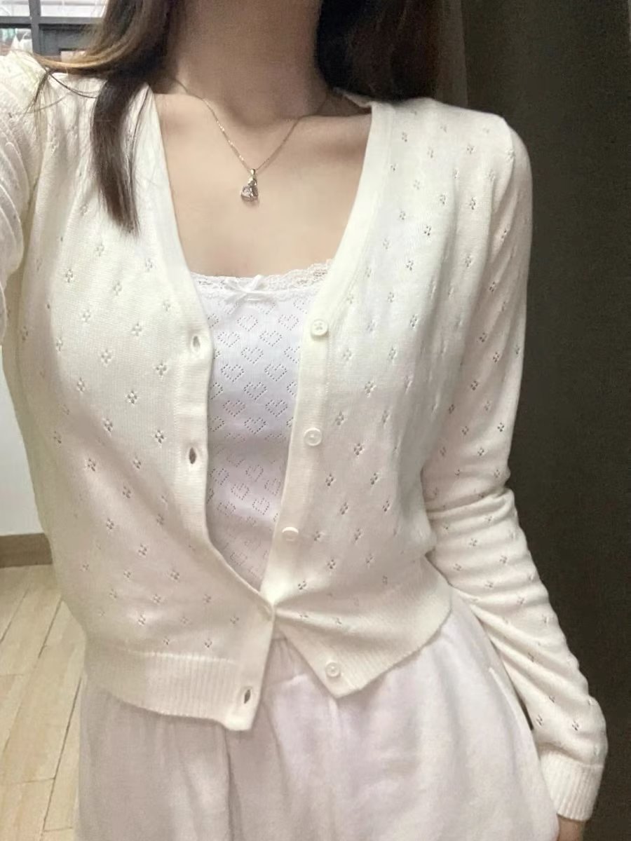 V-neck Hollow Thin Sweater Sun Protection Cardigan