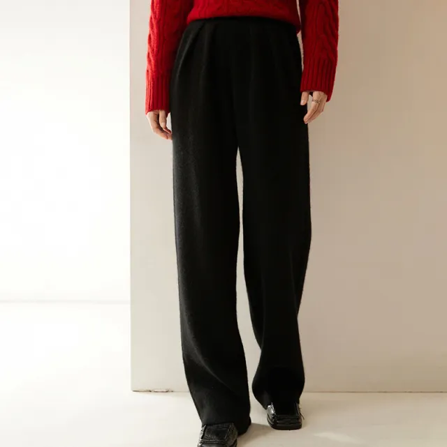 Autumn And Winter Cashmere Women's Wide leg Pants Black - Shop at LoveMi