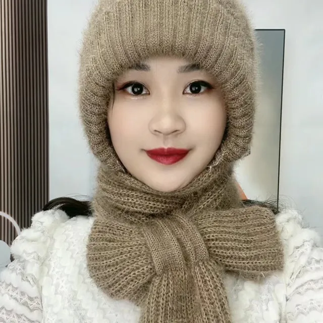 Autumn And Winter Squirrel velvet Double layer Knitted One piece Scarf Hat Camel - Shop at LoveMi