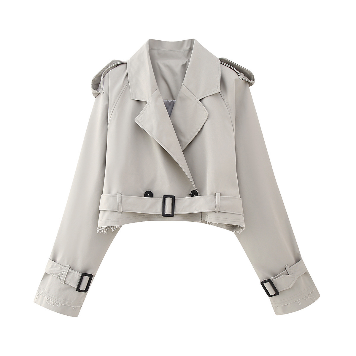 Women's Clothing With Belt Long Sleeves Short Trench Coat