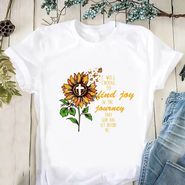 Sunflower Pattern Printed Holiday T shirt White Sf02 - Shop at LoveMi