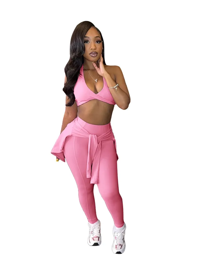 Women's Tight Sports Casual Top Three piece Suit Pink - Shop at LoveMi