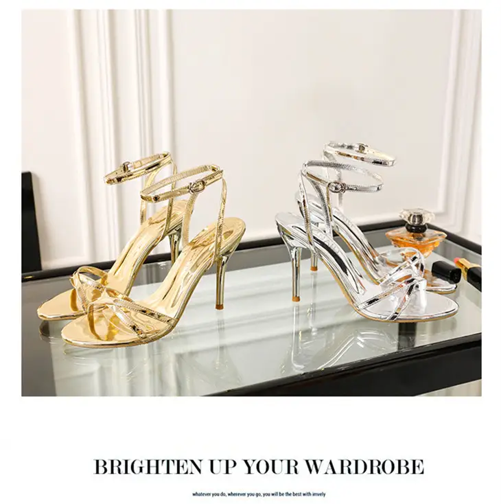 High Heel Stiletto Heel Buckle Strap Open Toe Sexy Silver Thin Strap Sandals