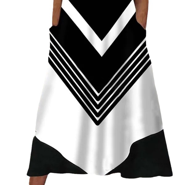 Striped Color-block V Neck Casual Dress