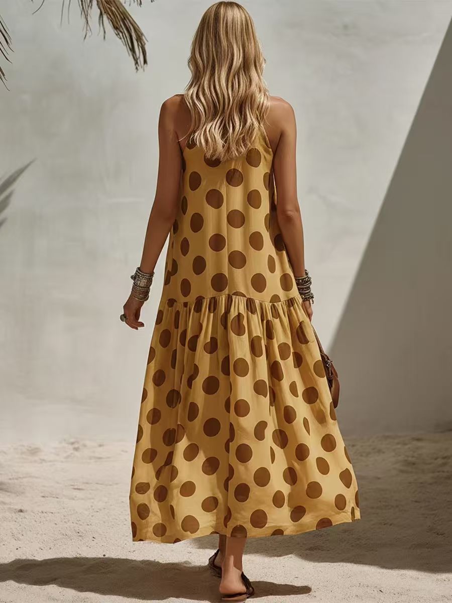 Women's digital print loose maxi dress in Pink – short sleeve knit dress, full length front view showing print detail