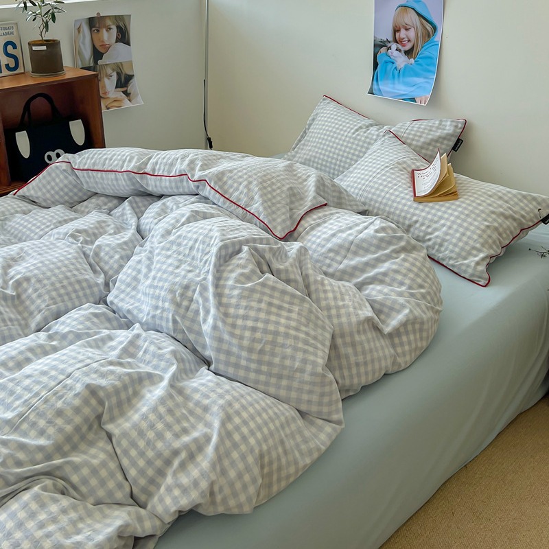 Small Plaid Pure Cotton Washed Cotton Four-piece Set - Image 1