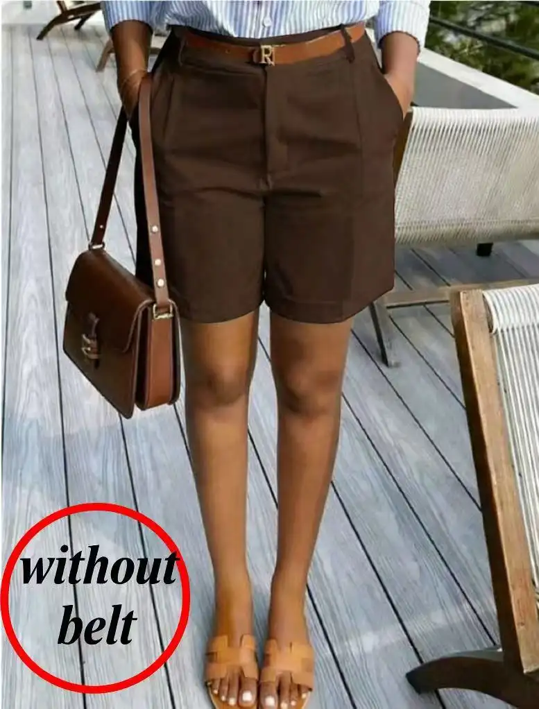 Womens Elegant Brown Shorts With Pockets