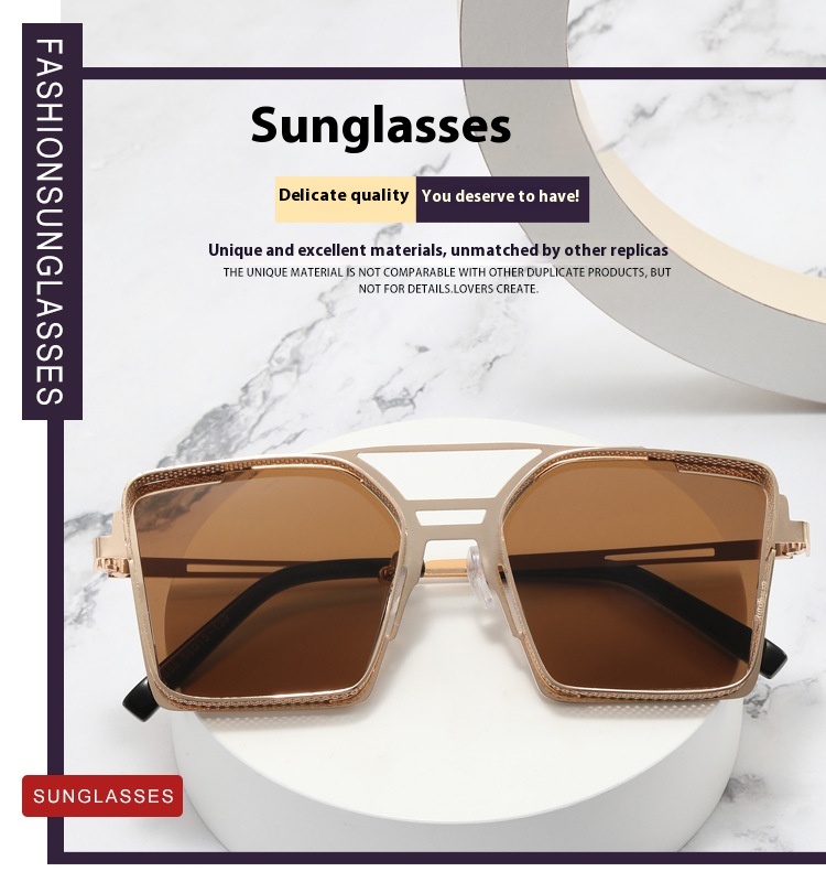 Steam Punk Sunglasses Men's Metal Hollow Square Frame Sunglasses Tide Double Beam Glasses