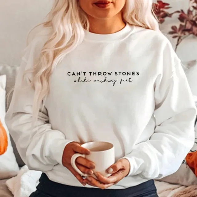 Women's Plain Slogan Floral Print Long Sleeve Pullover White - Shop at LoveMi