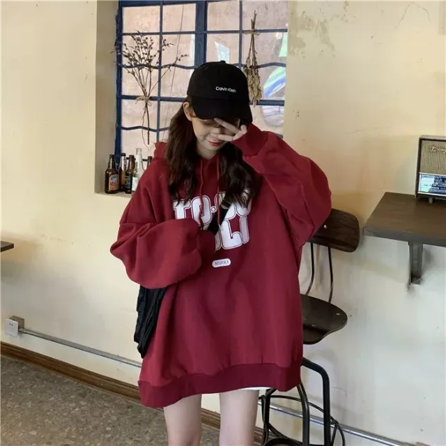 Female Fleece lined Thickened Hooded Jacket Wine Red - Shop at LoveMi