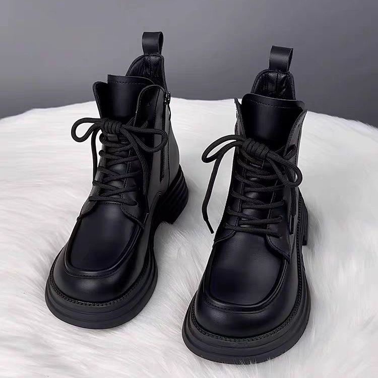 Womens All-Match Soft Leather Padded Dr Martens-Style Boots With Thick Sole For Warmth And Comfort