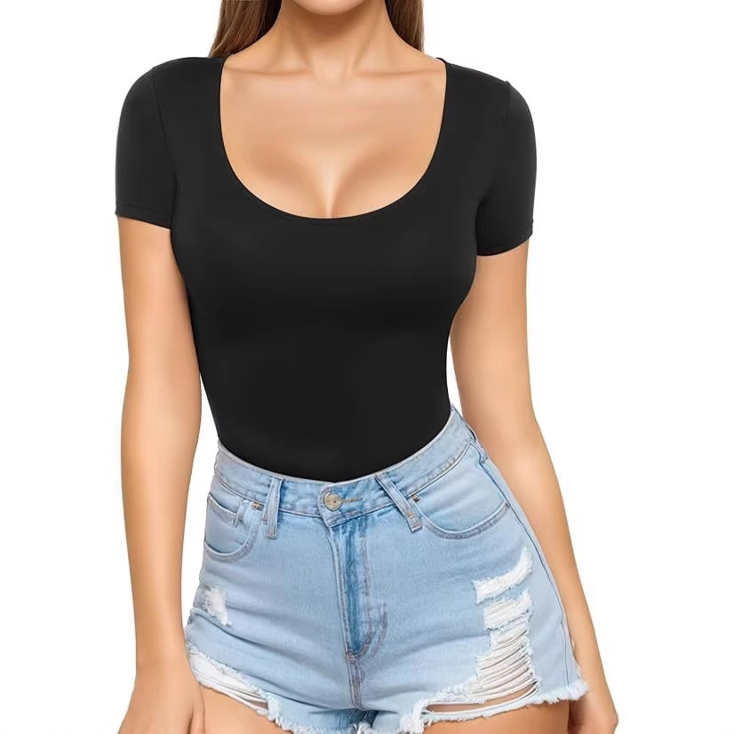 Crew-neck Short-sleeve Slim-fit Pullover T-shirt Slim Top