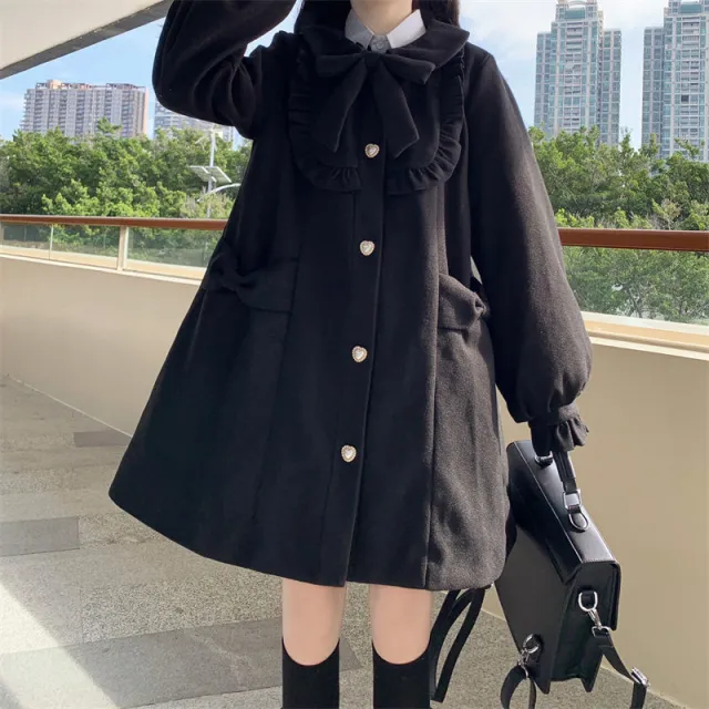 Sweet Cute Little Doll Collar Polyester Jacket Women Black - Shop at LoveMi