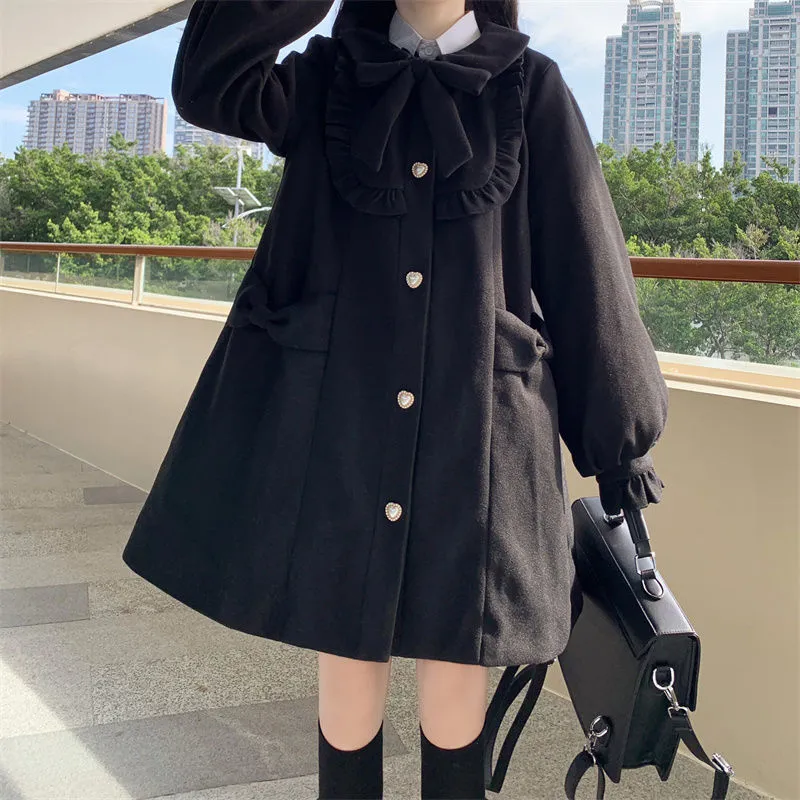 Sweet Cute Little Doll Collar Polyester Jacket Women - Black