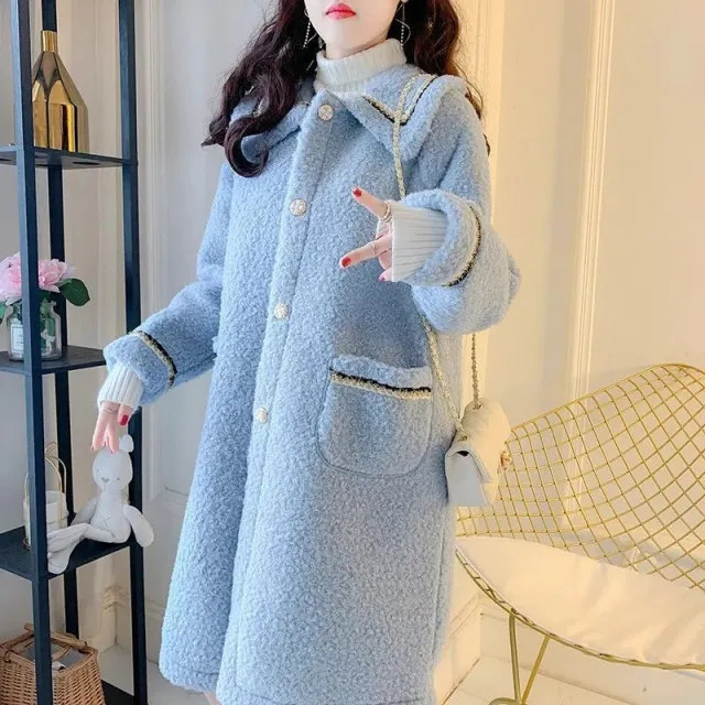 Mid length Versatile Lamb Wool Women's Coat For Petite Blue - Shop at LoveMi
