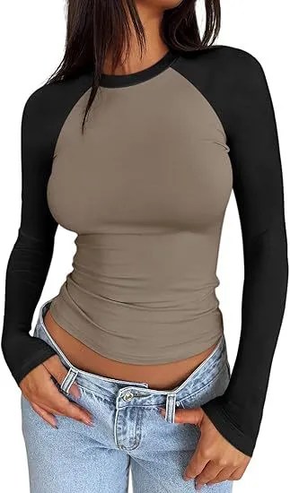 Slim fit Stretch Color Matching Short Top Mocha Black Combination - Shop at LoveMi
