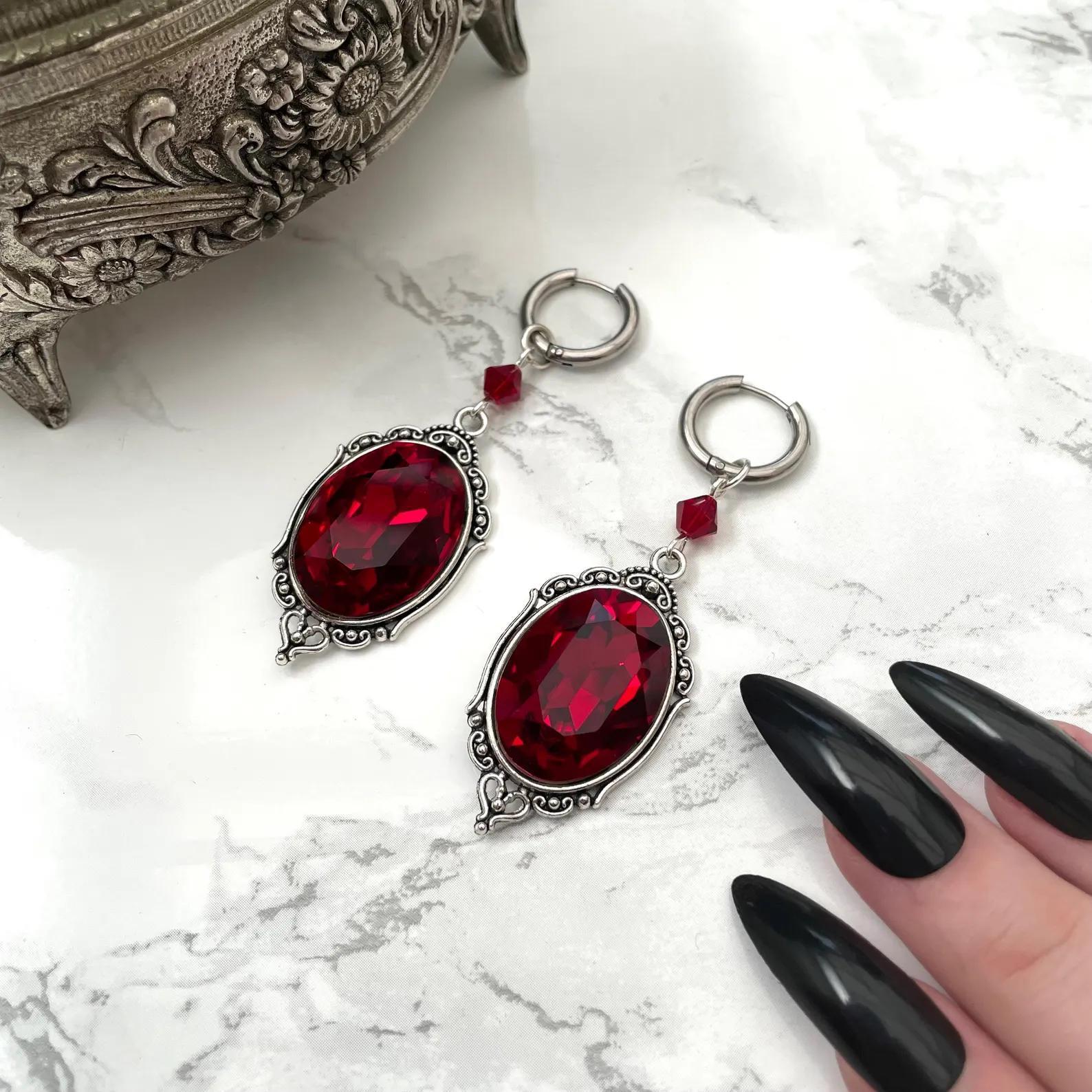 Gothic Black And Red Crystal Victorian Gothic Earrings