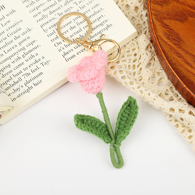 Handmade Yarn Woven Tulip Flower Keychain Pink - Shop at LoveMi