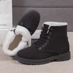 Snow Boots Fleece-lined Thickened Shoes Winter Warm Non-slip - Black - View 1