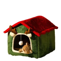 Christmas Cat Nest Winter Warm Four Seasons Universal Removable And Washable - Red Top Elk - View 1