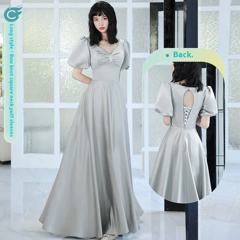 Avocado Green Sisters Group Dress Skirt Women Satin Spring - Type C Silver Gray