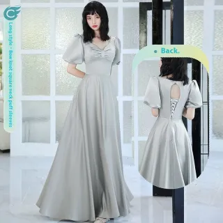 Avocado Green Sisters Group Dress Skirt Women Satin Spring - Type C Silver Gray