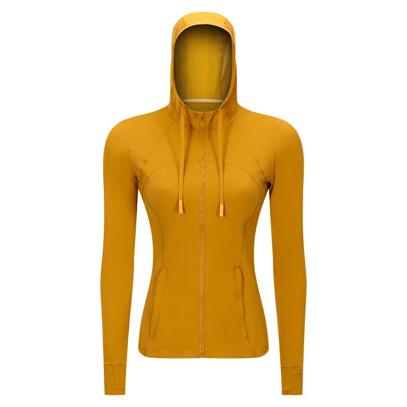 Women's Sports Hooded Jacket Slim-fit Zipper Elastic Running Yoga Clothes - Jinmai Brown