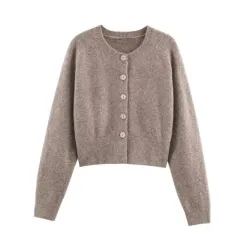 Fashion Temperament Women's Clothing Button Knitted Coat - Camel - View 1