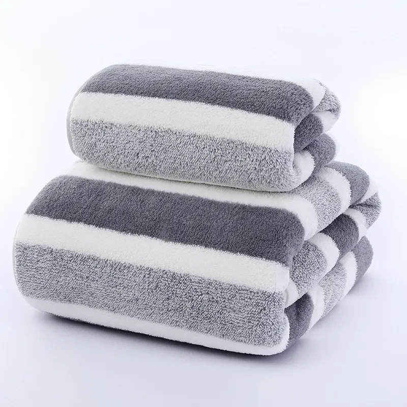 Wide Stripe Dark Stripe Coral Velvet Printing Towels Suit