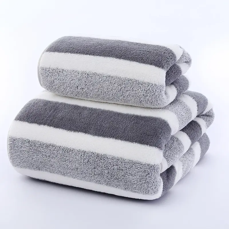Wide Stripe Dark Coral Velvet Printing Towels