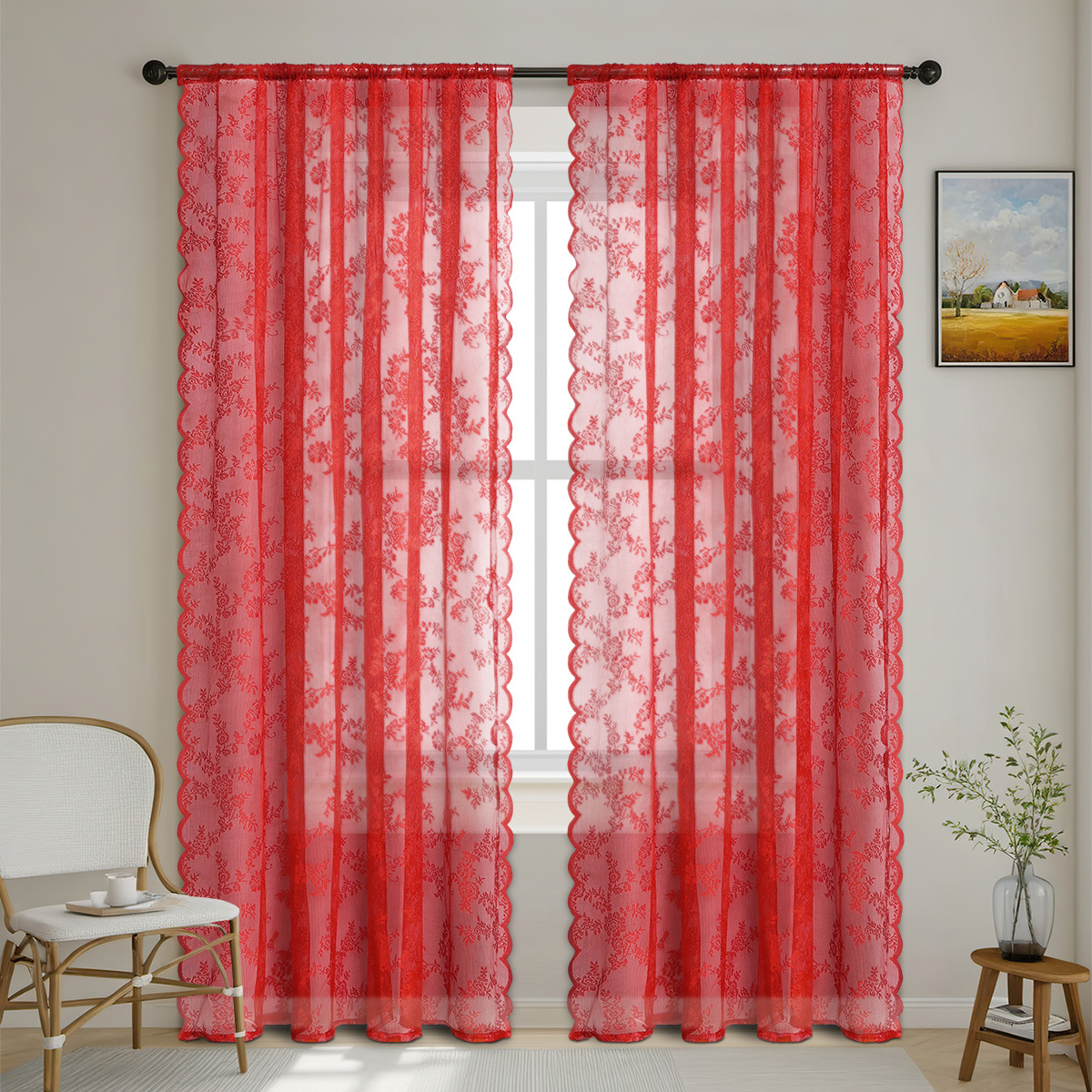 Red Lace Curtain Rod