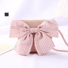 New Girls Big Bow Sun-proof Straw Hat Bag Set - Pink Bow Bag Pink - View 1
