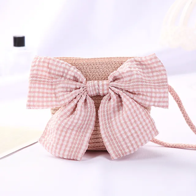 New Girls Big Bow Sun proof Straw Hat Bag Set Pink Bow Bag Pink - Shop at LoveMi