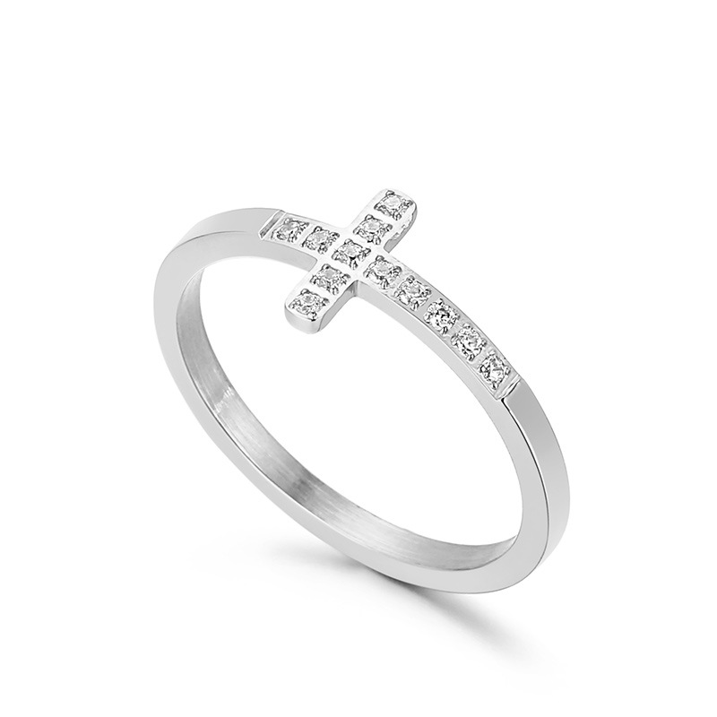 Women's Micro Inlaid Zircon Fashion Stainless Steel Cross Shelf Ring