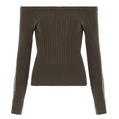 New Trendy Slim Fit Slimming Boat-neck Sweater For Women - Brown - View 1