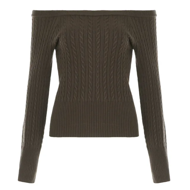New Trendy Slim Fit Slimming Boat neck Sweater For Women Brown - Shop at LoveMi
