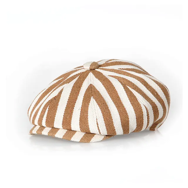 Retro Bold Stripes Fashion British Youth Octagonal Cap Khaki - Shop at LoveMi