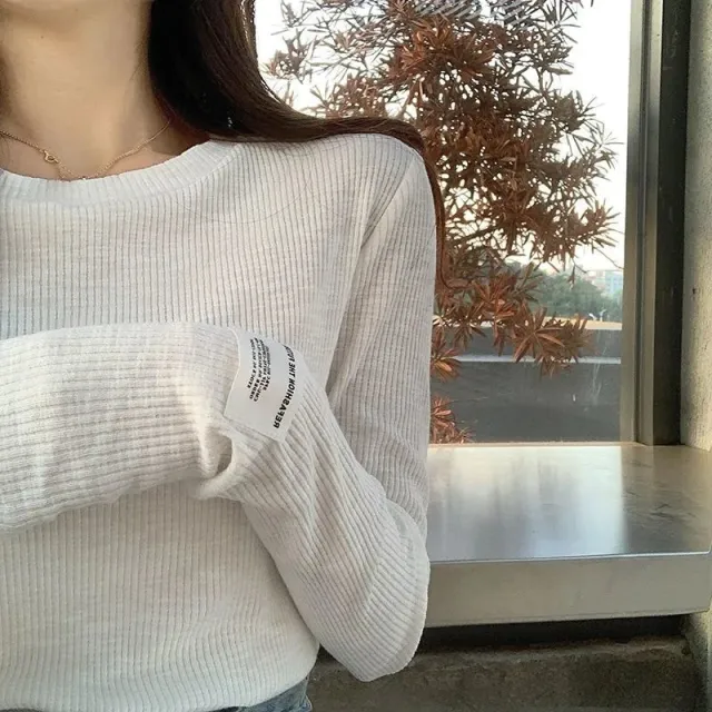 Autumn New Cuff Labeling Long Sleeve T shirt Inner Bottoming Shirt White - Shop at LoveMi