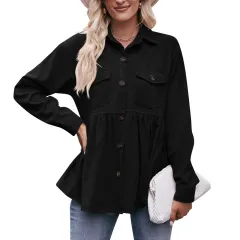 Women's Autumn And Winter Leisure Corduroy Shirt - Black - View 1