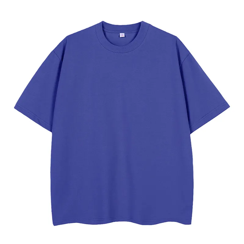 Double Yarn Short Sleeve Sweat-absorbing Cotton T-shirt Top - Blue