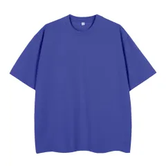 Double Yarn Short Sleeve Sweat-absorbing Cotton T-shirt Top - Blue - View 1