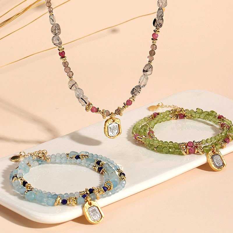 Olivine Tourmaline Necklace Multi-circle Beaded Crystal Bracelet