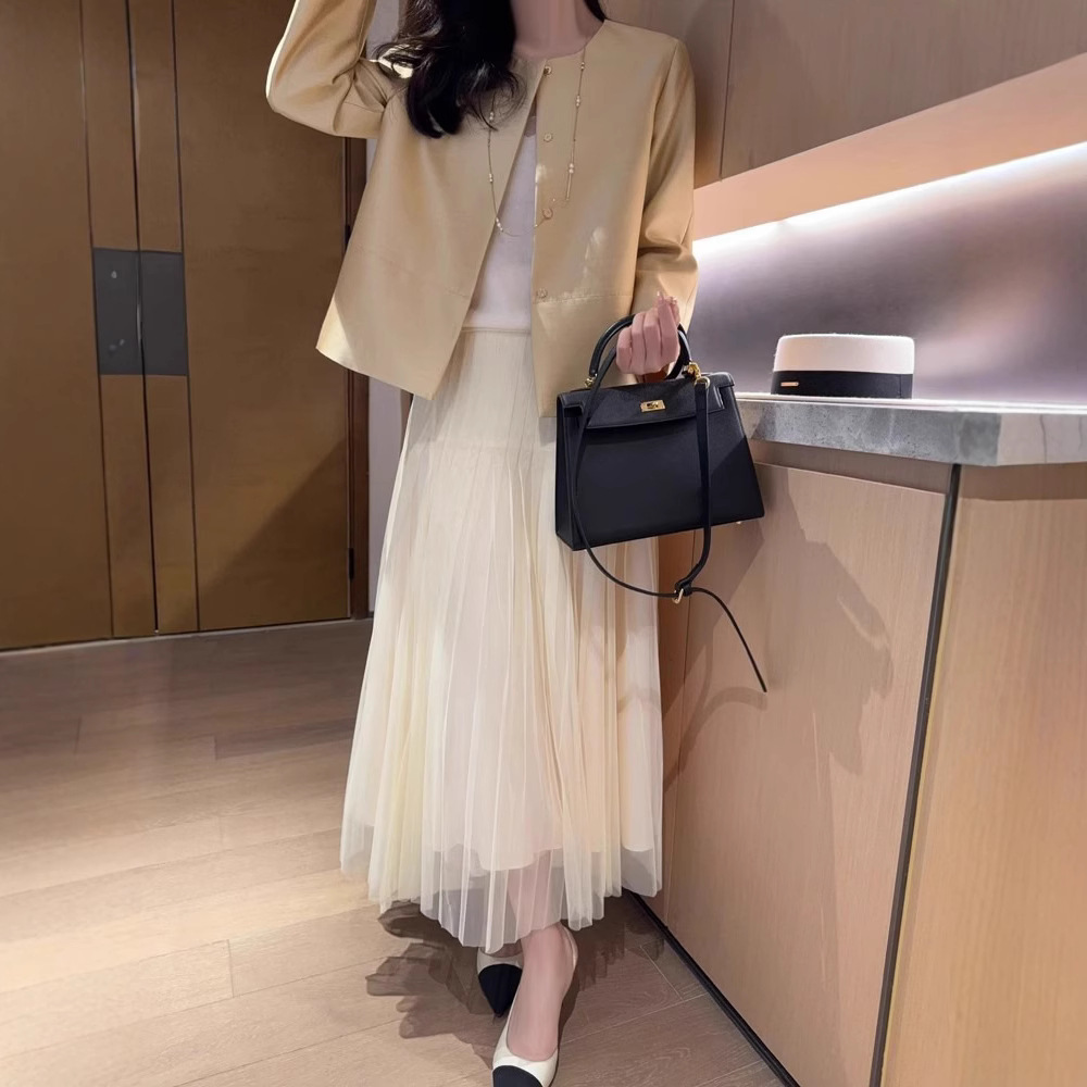 Womens Short Silk-Wool Long-Sleeve Jacket