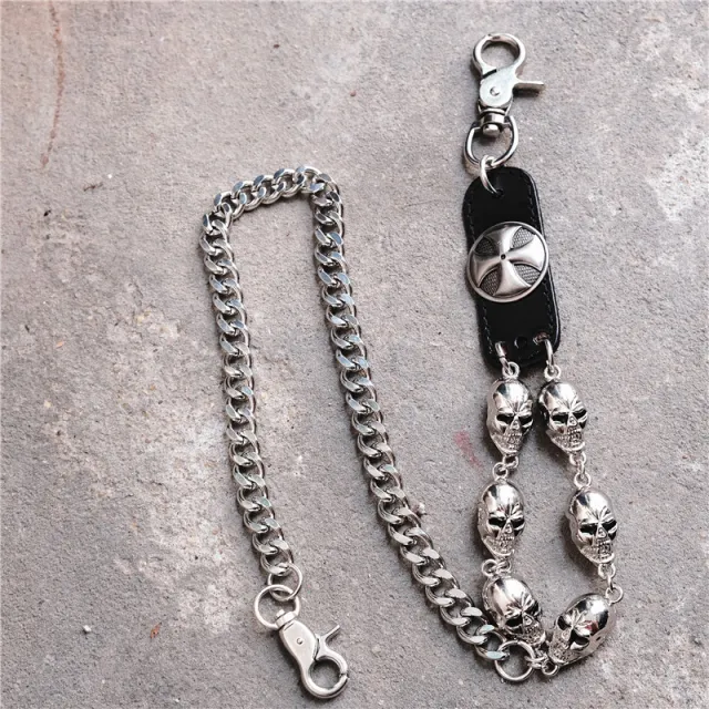 Punk Ghost Head Bundy Out Of The Street Waist Chain Alloy Phants Zipper Silver Metal Black Leather - Shop at LoveMi