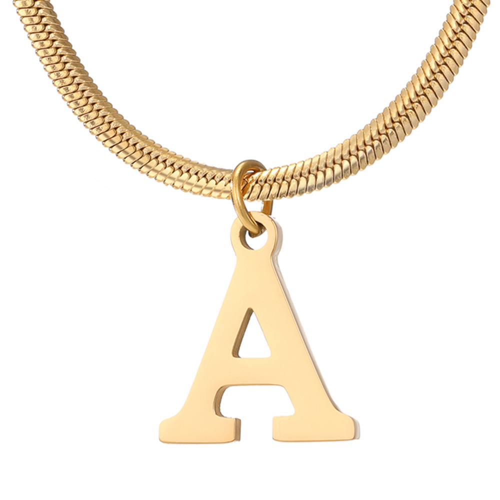 Minimalist A-Z Letter Pendant Necklace For Women Stainless Steel Gold Color Snak